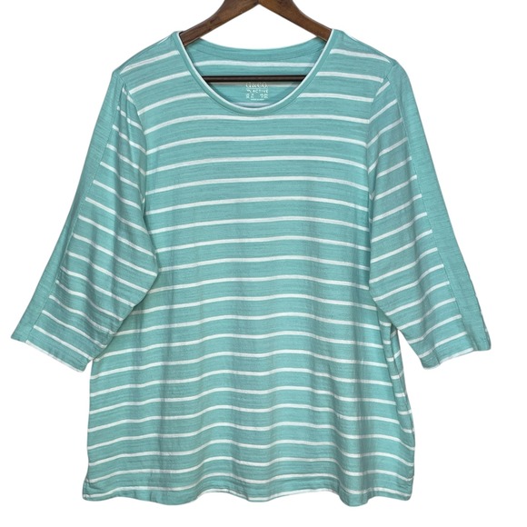 d & co Active Top 1X Striped 3/4 Sleeve Casual T-Shirt - Picture 1 of 10